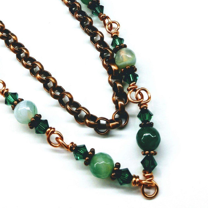 24 Inches Emerald Agate Striped Gemstone Wire Wrapped Necklace - Brand My Case