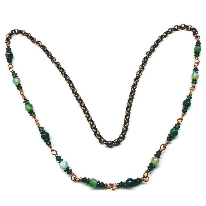 24 Inches Emerald Agate Striped Gemstone Wire Wrapped Necklace - Brand My Case