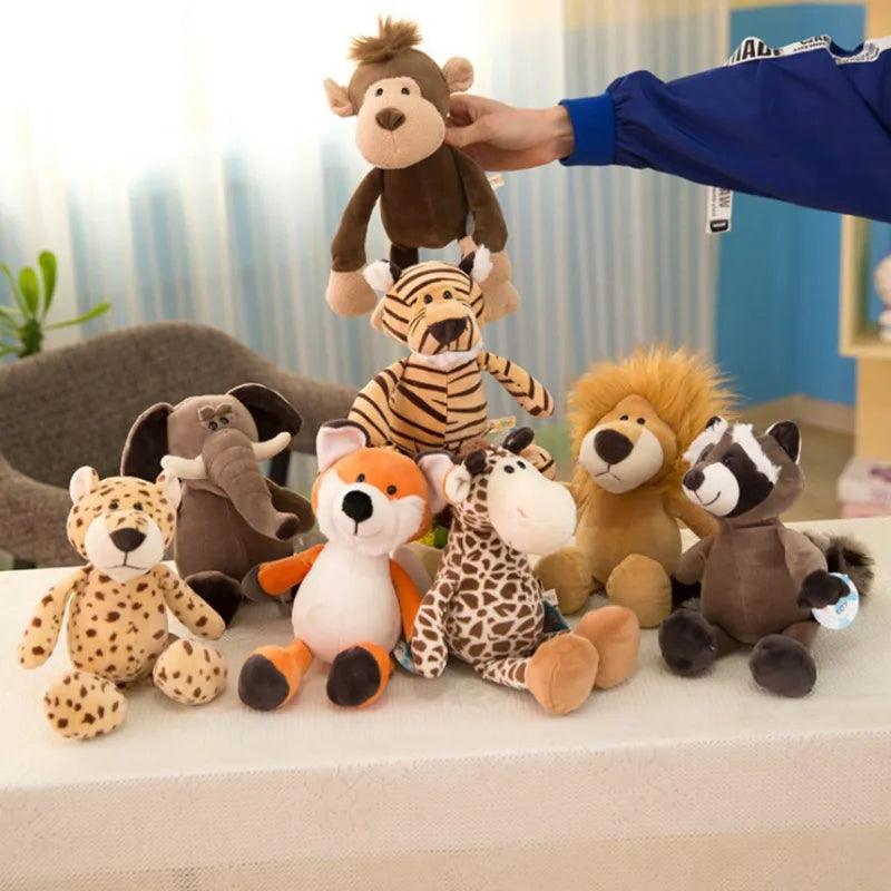 25cm Stuffed Lifelike Lion Tiger Elephant Monkey Leopard Giraffe Raccoon Doll Simulation Forest Animals Plush Toys for Kids Gift - Brand My Case