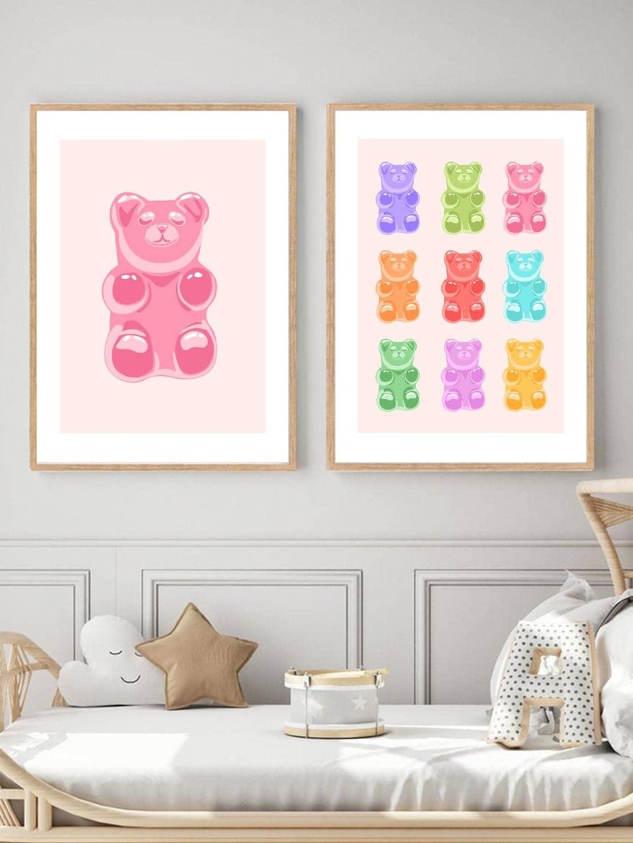 2pcs Cartoon Bear Print Unframed Painting Cute Hanging Wall Art Prints For Home Decor - Brand My Case