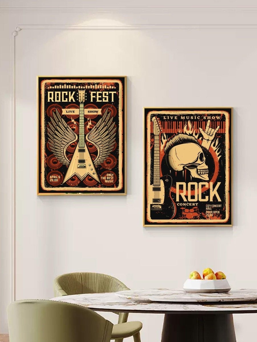 2pcs set Skull Musical Instrument Pattern Unframed Painting Chemical Fiber Wall Art Painting For Home Wall Decor - Brand My Case