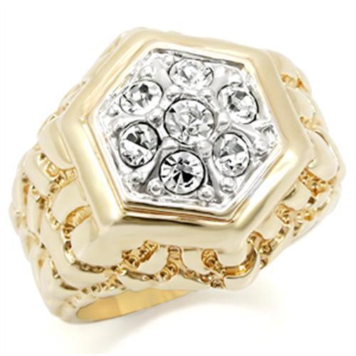 2W037 - Gold+Rhodium Brass Ring with Top Grade Crystal in Clear - Brand My Case