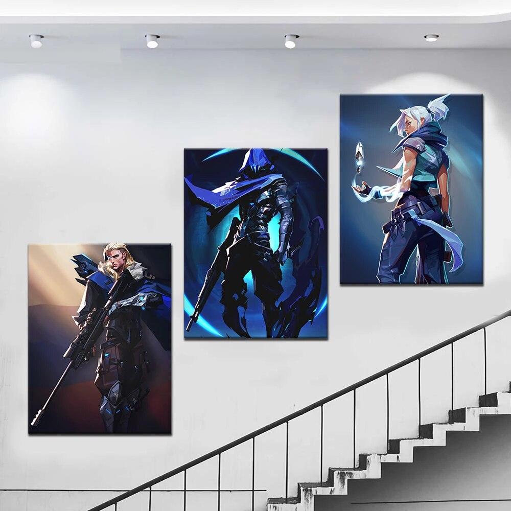 3 Pieces Valorant Video Game Posters Sova Omen Jett Oil Painting on Canvas Wall Art Living Room Decor Wall Stickers - Brand My Case