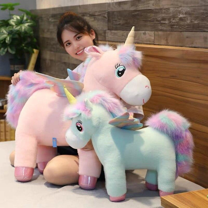 30~80cm Unique Glowing Wings Unicorns Plush toy Giant Unicorn Stuffed Animals Doll Fluffy Hair Fly Horse Toy for Child Xmas Gift - Brand My Case