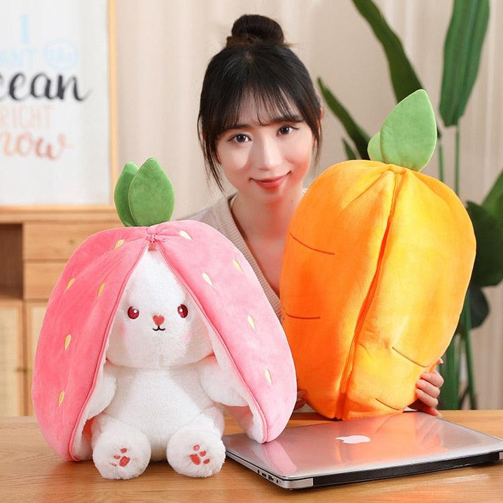 35cm Creative Funny Doll Carrot Rabbit Plush Toy Stuffed Soft Bunny Hiding in Strawberry Bag Toys for Kids Girls Birthday Gift - Brand My Case