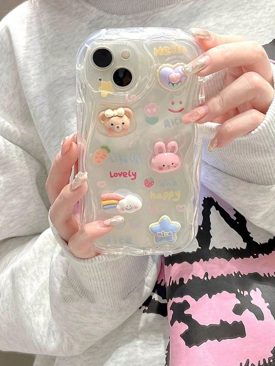 3D Cartoon Rabbit Bear Decor Phone Case - Brand My Case