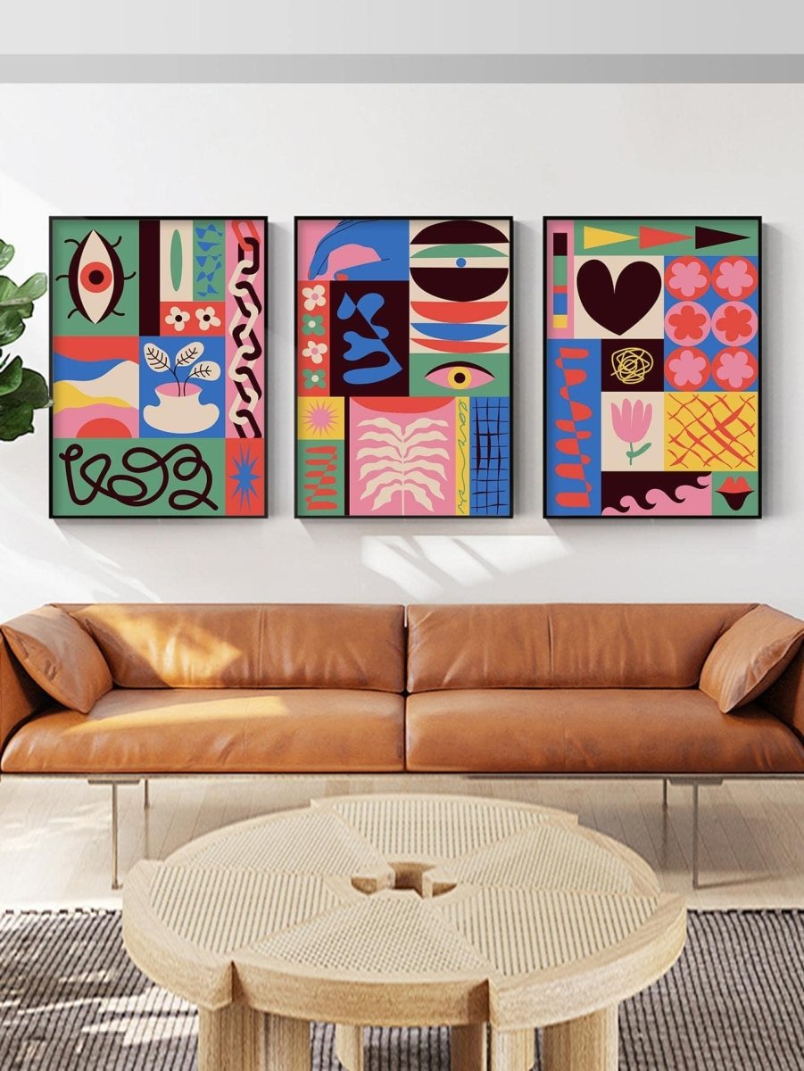 3pcs Abstract Geometric Pattern Unframed Painting Modern Wall Art Canvas Prints For Home Decor - Brand My Case