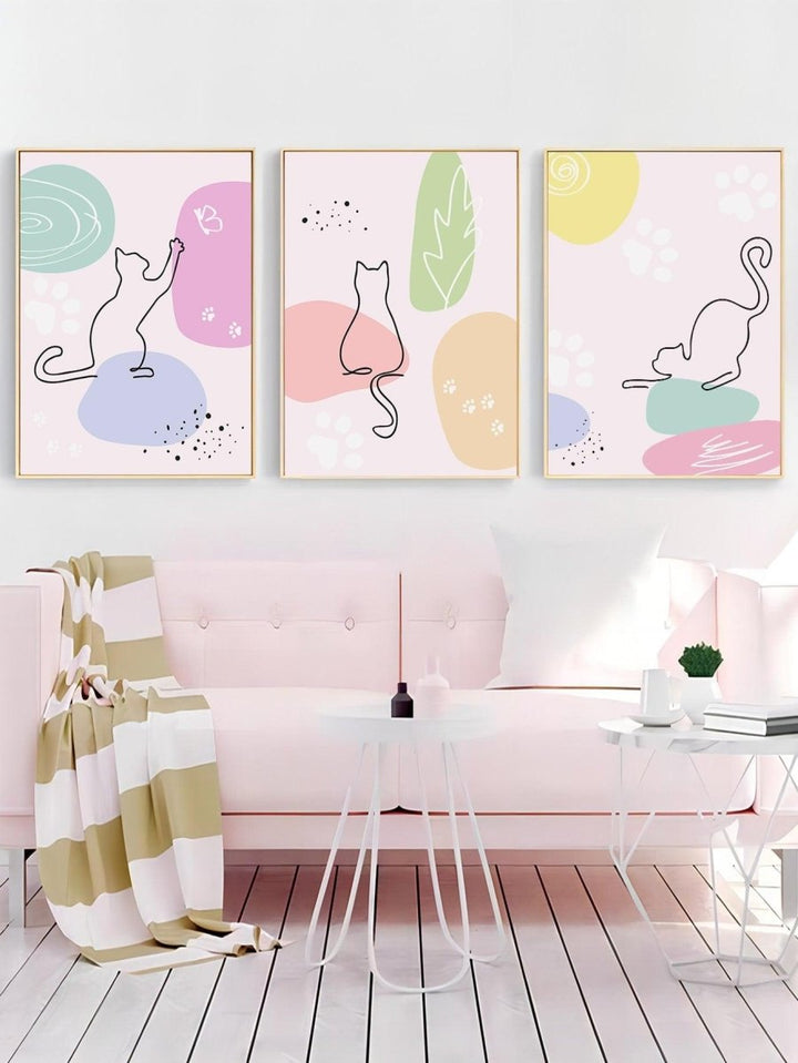 3pcs Colorful Cute Animal Leaf Pattern Unframed Hanging Painting Modern Detachable Wall Art Painting For Home Decor - Brand My Case