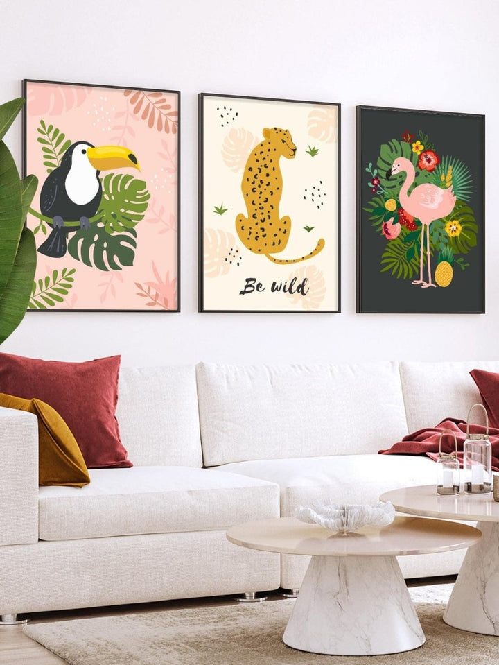 3pcs Colorful Cute Animal Leaf Pattern Unframed Hanging Painting Modern Detachable Wall Art Painting For Home Decor - Brand My Case