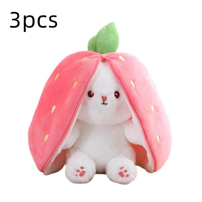 3PCS Kawaii Fruit Transfigured Easter Bunny Plush Toy Cute Carrot Strawberry Bag Turn Into Rabbit Plush Toy Kids Birthday Gift - Brand My Case