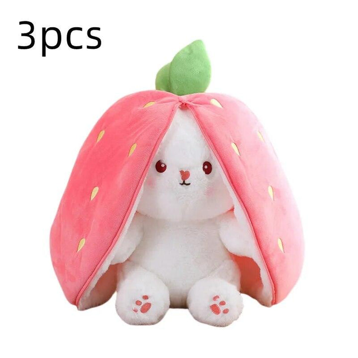 3PCS Kawaii Fruit Transfigured Easter Bunny Plush Toy Cute Carrot Strawberry Bag Turn Into Rabbit Plush Toy Kids Birthday Gift - Brand My Case
