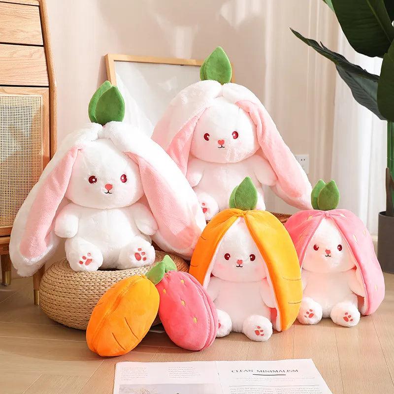 3PCS Kawaii Fruit Transfigured Easter Bunny Plush Toy Cute Carrot Strawberry Bag Turn Into Rabbit Plush Toy Kids Birthday Gift - Brand My Case