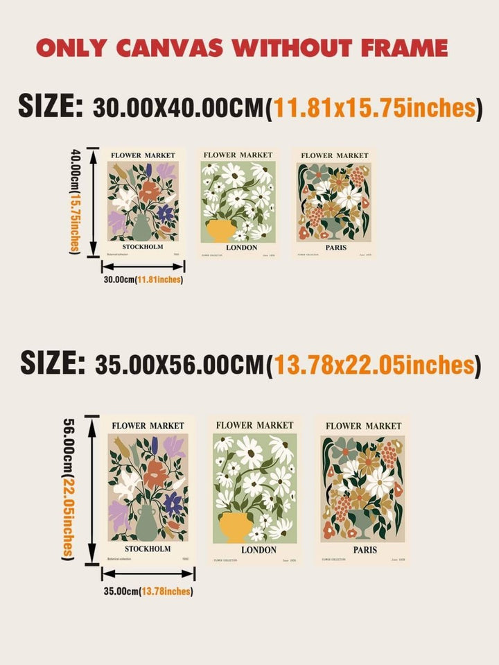 3pcs Multicolor Floral Print Unframed Painting - Brand My Case
