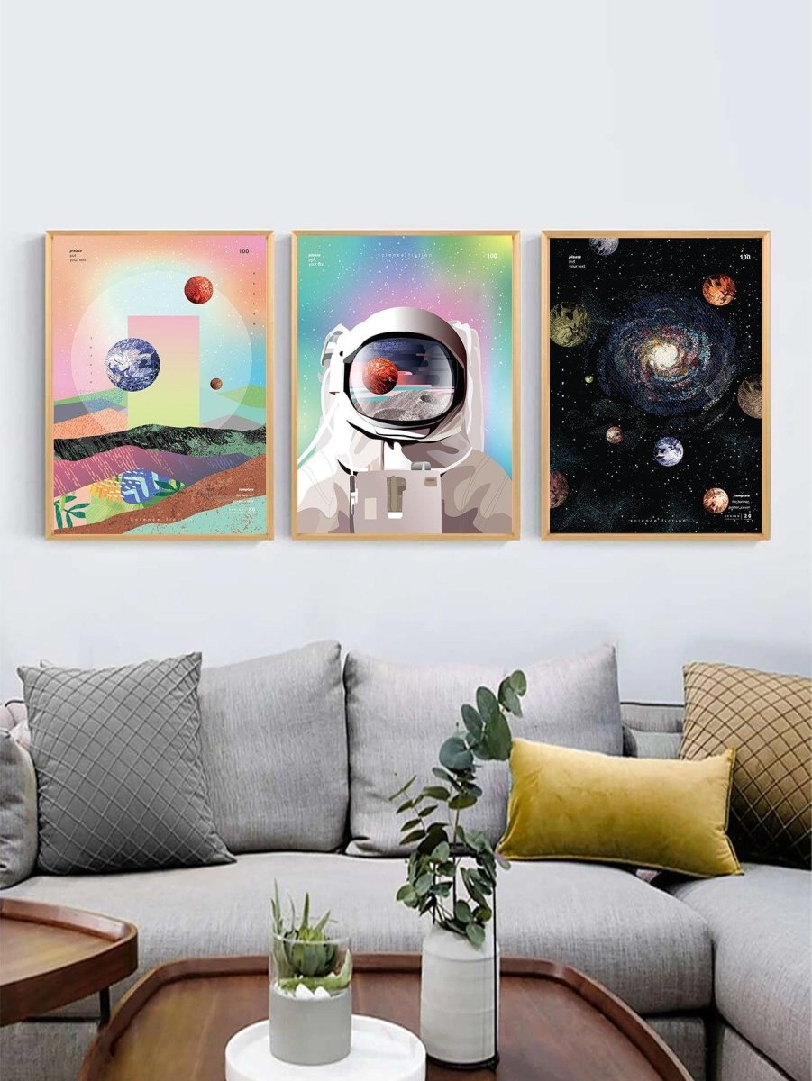 3pcs set Astronaut Galaxy Pattern Unframed Painting Funny Chemical Fiber Unframed Picture For Home Decor - Brand My Case