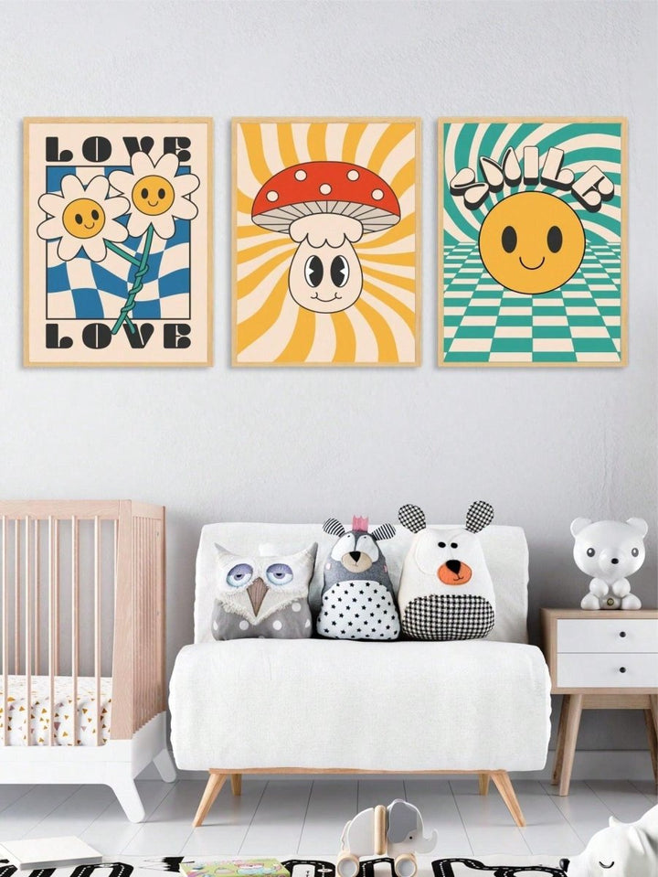 3pcs set Letter Floral Pattern Unframed Painting Modern Polyester Wall Art Painting For Home Wall Decor - Brand My Case