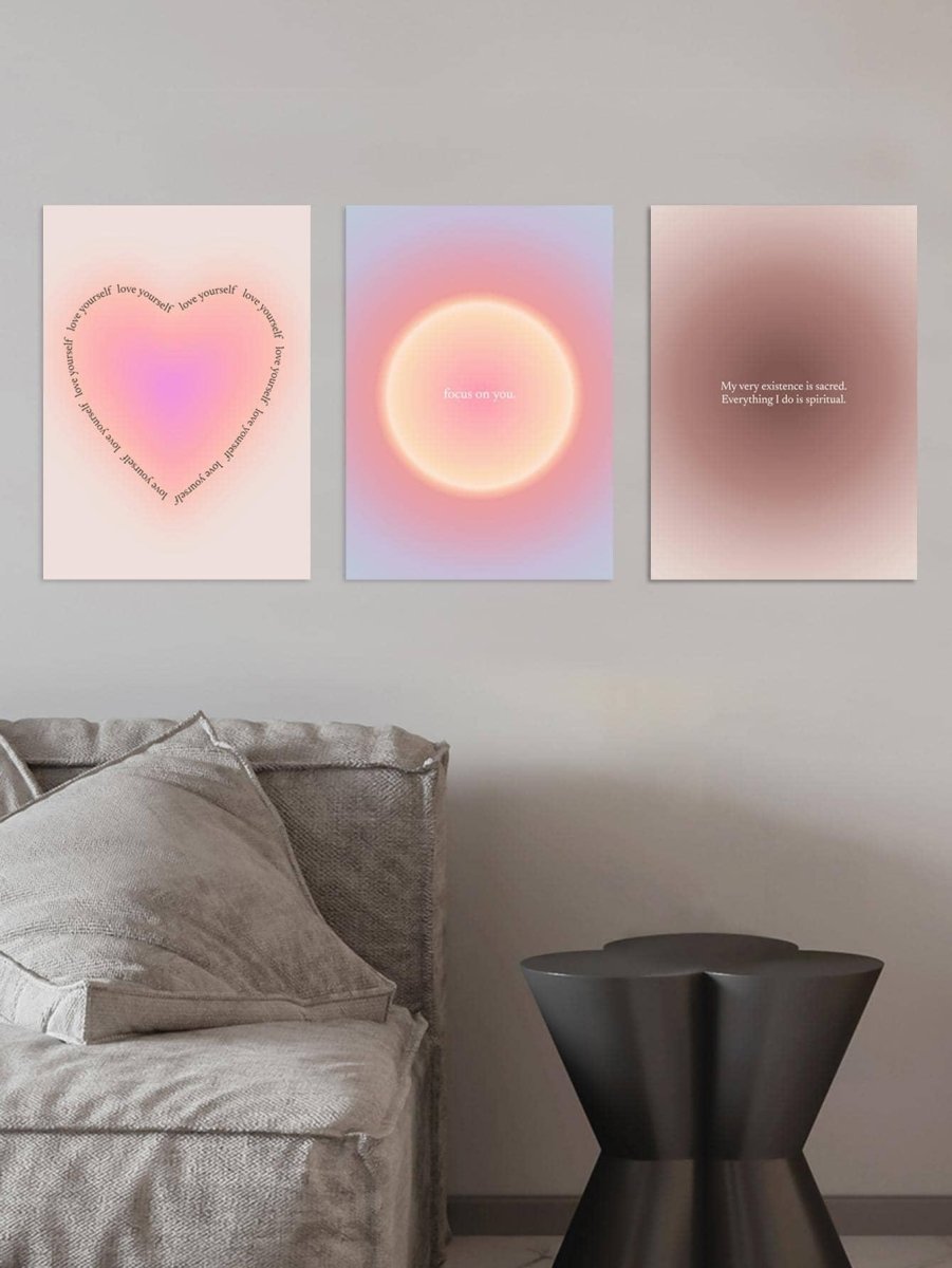 3pcs set Non woven Fabric Unframed Painting Heart Slogan Graphic Wall Art Painting For Home Wall Decor - Brand My Case