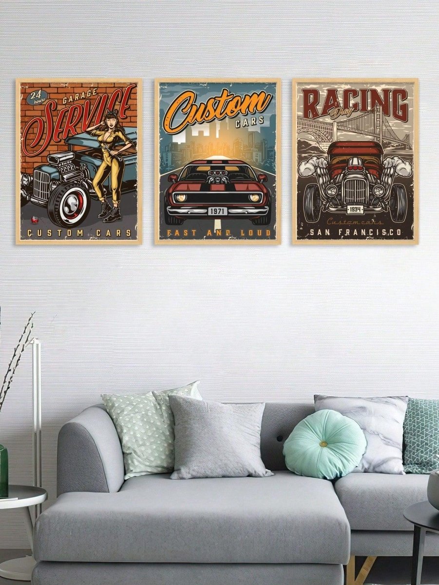 3pcs set Polyester Unframed Painting Cartoon Car Letter Graphic Wall Art Painting For Home Wall Decor - Brand My Case