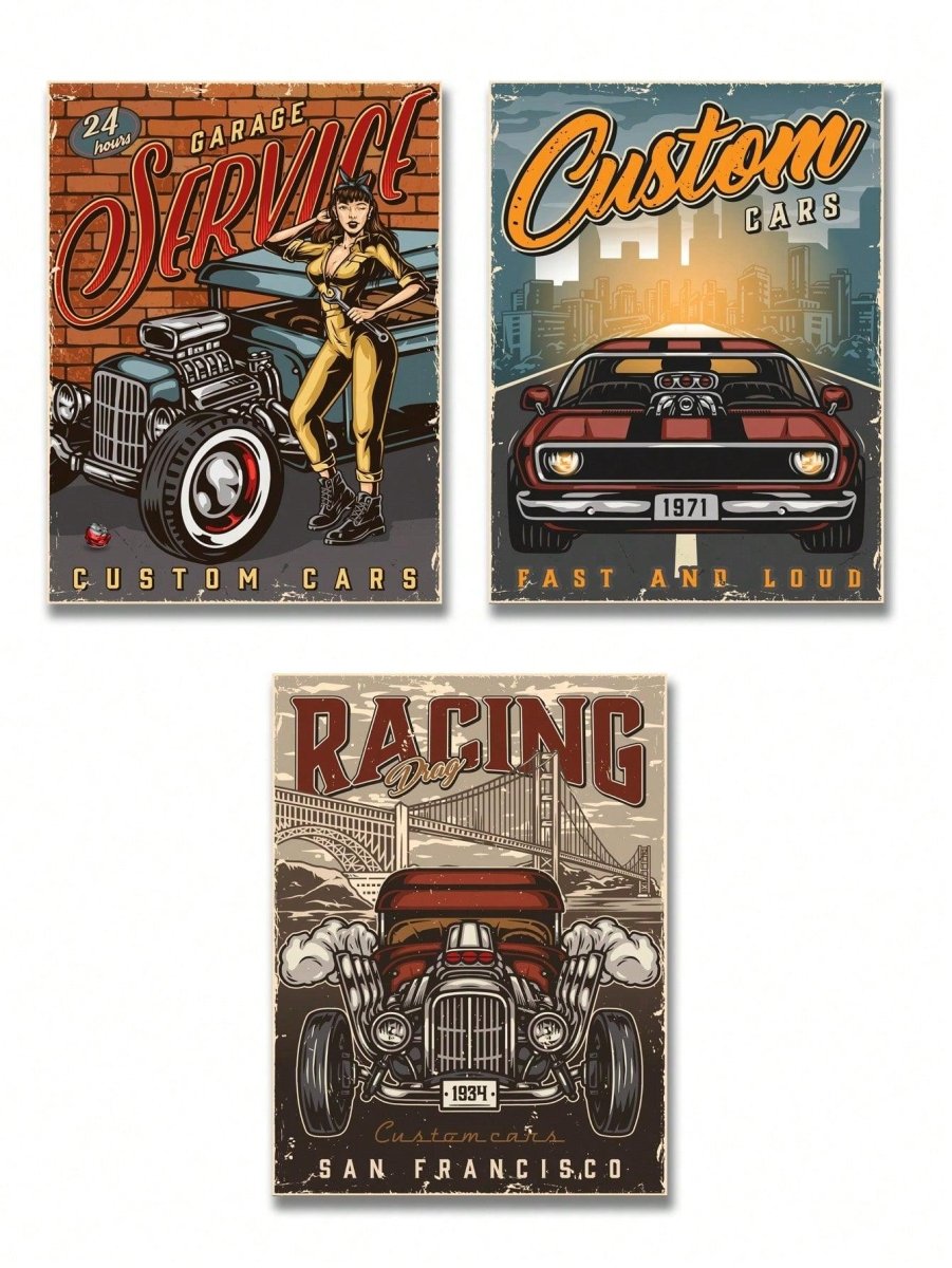 3pcs set Polyester Unframed Painting Cartoon Car Letter Graphic Wall Art Painting For Home Wall Decor - Brand My Case