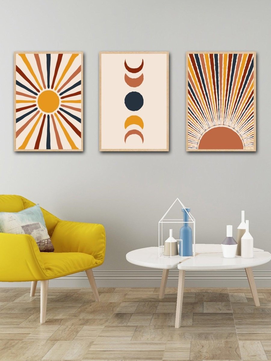 3pcs Sun Moon Print Unframed Painting Modern Polyester Colorful Wall Art Painting For Home Decor - Brand My Case