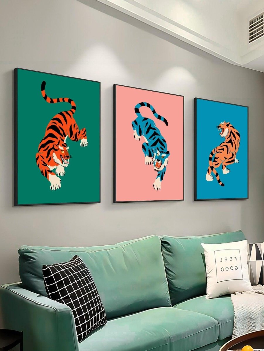 3pcs Tiger Print Unframed Painting Poster Gift For Wall Decor - Brand My Case