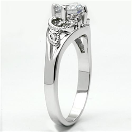 3W034 - Rhodium Brass Ring with AAA Grade CZ in Clear - Brand My Case