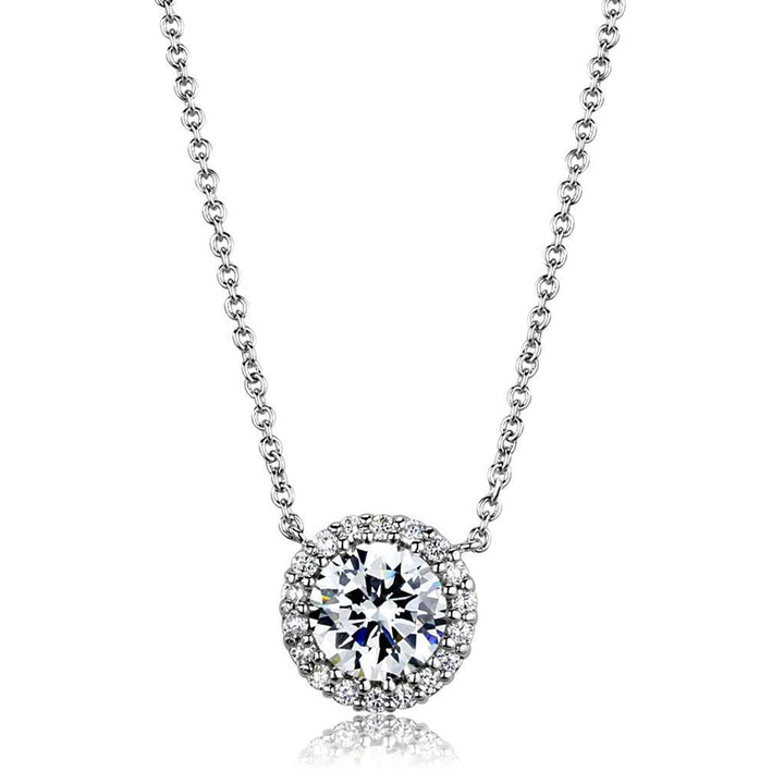 3W1027 - Rhodium Brass Chain Pendant with AAA Grade CZ in Clear - Brand My Case