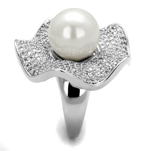 3W1080 - Rhodium Brass Ring with Synthetic Pearl in White - Brand My Case