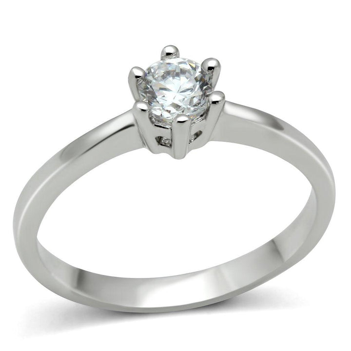 3W109 - Rhodium Brass Ring with AAA Grade CZ in Clear - Brand My Case