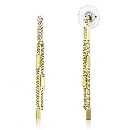 3W1203 - Gold Brass Earrings with Top Grade Crystal in Clear - Brand My Case