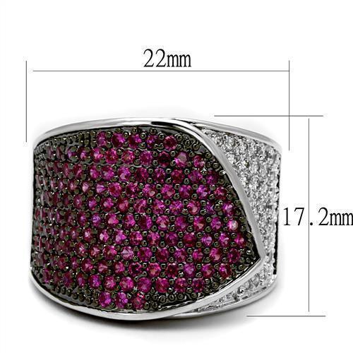 3W1217 - Rhodium + Ruthenium Brass Ring with AAA Grade CZ in Ruby - Brand My Case
