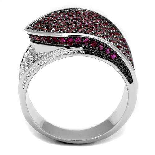 3W1217 - Rhodium + Ruthenium Brass Ring with AAA Grade CZ in Ruby - Brand My Case