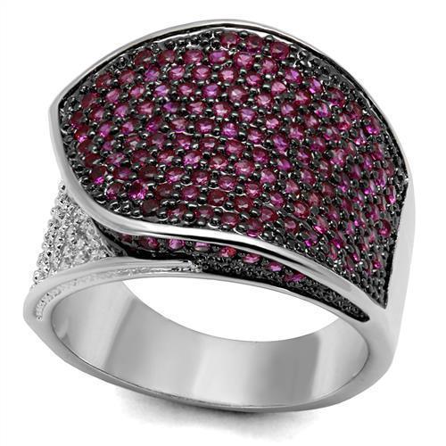 3W1217 - Rhodium + Ruthenium Brass Ring with AAA Grade CZ in Ruby - Brand My Case