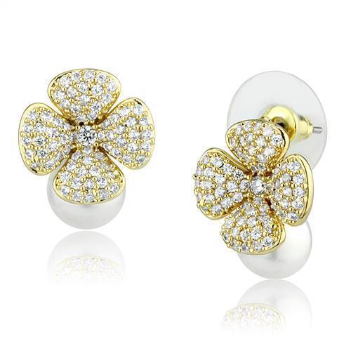 3W1263 - Gold Brass Earrings with Synthetic Pearl in White - Brand My Case