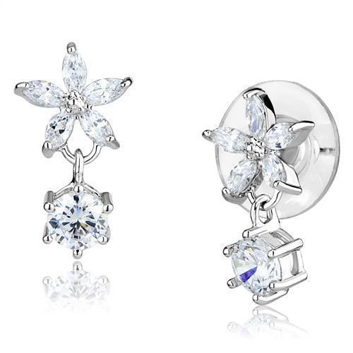 3W1281 Rhodium Brass Earrings with AAA Grade CZ in - Brand My Case