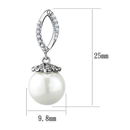 3W1301 - Rhodium Brass Earrings with Synthetic Pearl in White - Brand My Case