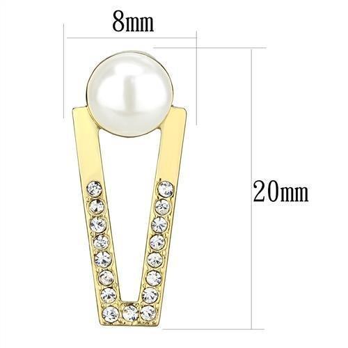 3W1315 - Gold Brass Earrings with Synthetic Pearl in White - Brand My Case