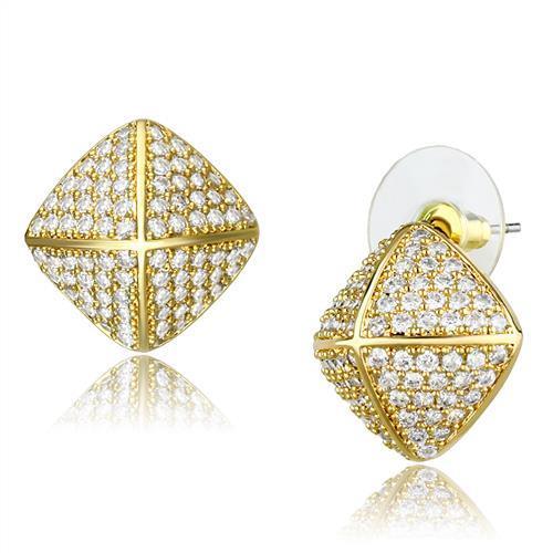 3W1323 - Gold Brass Earrings with AAA Grade CZ in Clear - Brand My Case