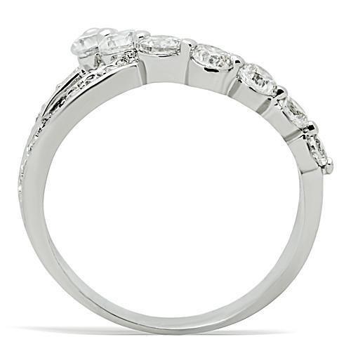 3W142 - Rhodium Brass Ring with AAA Grade CZ in Clear - Brand My Case