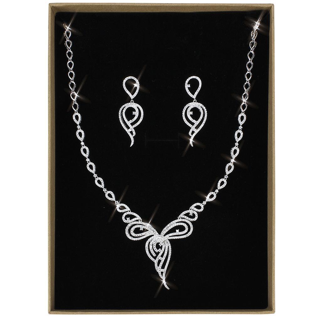 3W1431 - Rhodium Brass Jewelry Sets with AAA Grade CZ in Clear - Brand My Case