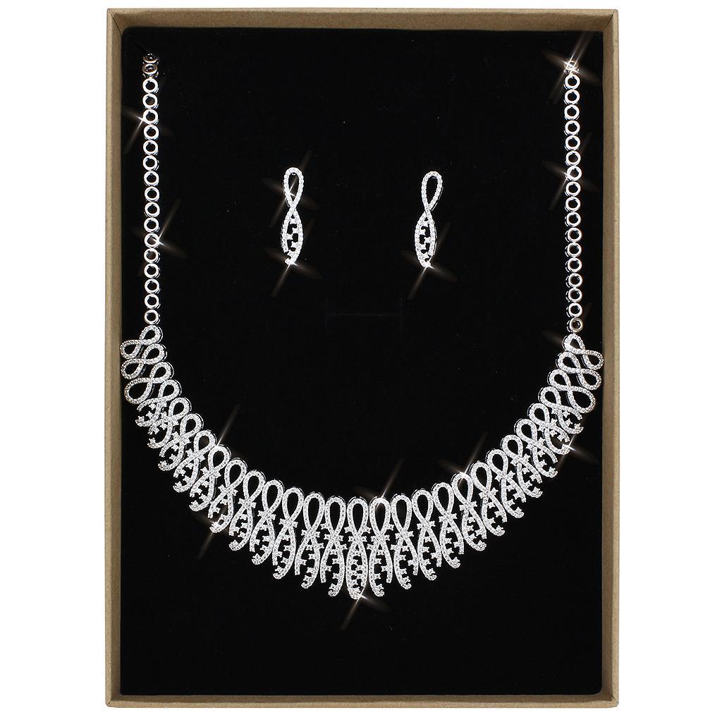 3W1432 - Rhodium Brass Jewelry Sets with AAA Grade CZ in Clear - Brand My Case