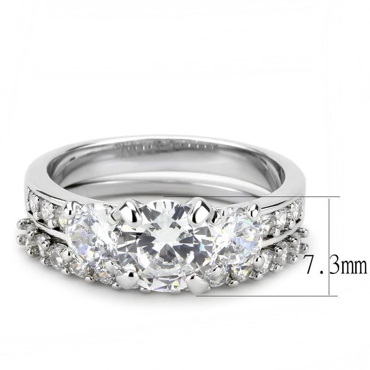 3W1588 - Rhodium Brass Ring with AAA Grade CZ in Clear - Brand My Case