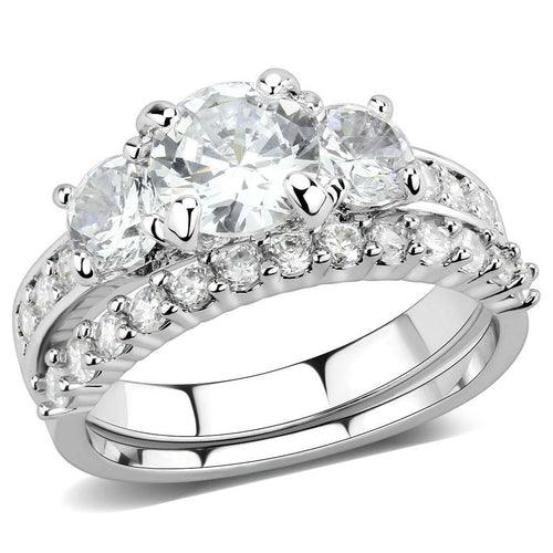 3W1588 - Rhodium Brass Ring with AAA Grade CZ in Clear - Brand My Case