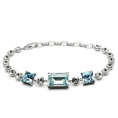 3W176 - Rhodium Brass Bracelet with Top Grade Crystal in Sea Blue - Brand My Case