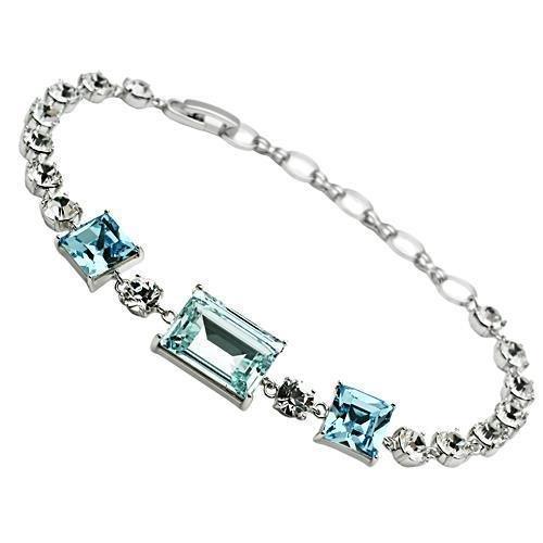 3W176 - Rhodium Brass Bracelet with Top Grade Crystal in Sea Blue - Brand My Case