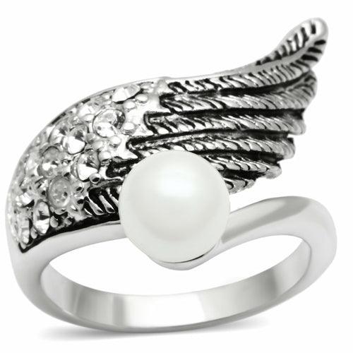 3W191 - Rhodium Brass Ring with Synthetic Pearl in White - Brand My Case