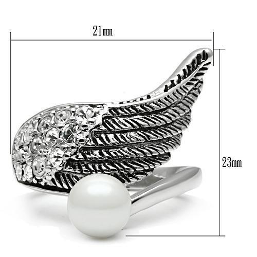 3W191 - Rhodium Brass Ring with Synthetic Pearl in White - Brand My Case