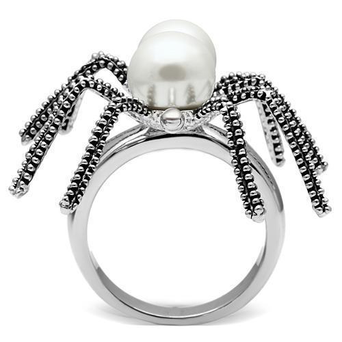 3W226 - Rhodium Brass Ring with Synthetic Pearl in White - Brand My Case