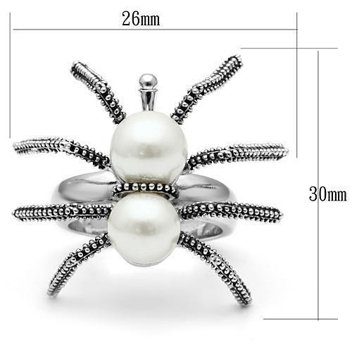 3W226 - Rhodium Brass Ring with Synthetic Pearl in White - Brand My Case