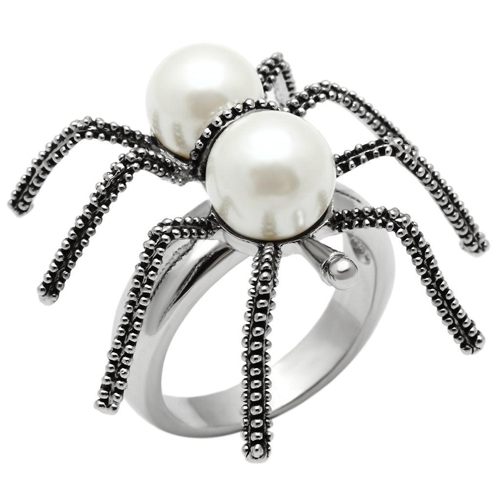 3W226 - Rhodium Brass Ring with Synthetic Pearl in White - Brand My Case