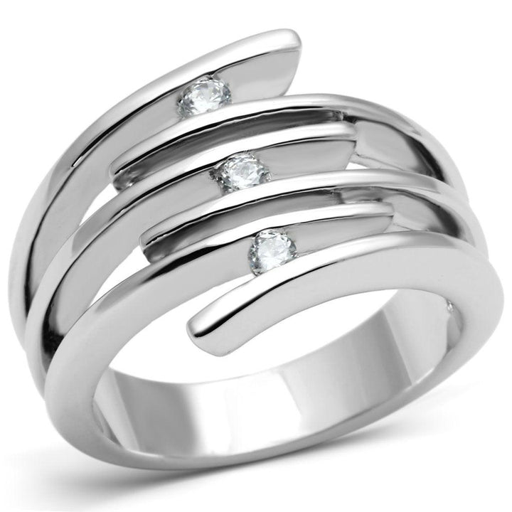 3W285 - Rhodium Brass Ring with AAA Grade CZ in Clear - Brand My Case
